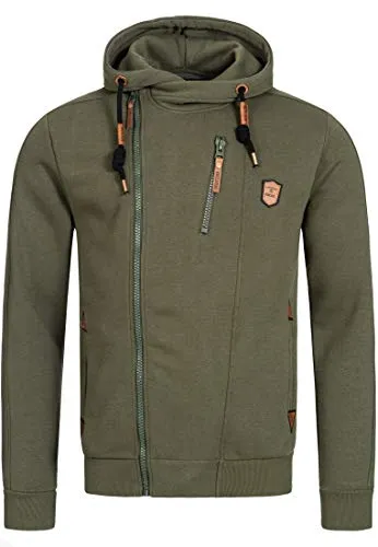 Indicode Herren Elm Kapuzensweatjacke | Herrenhoddie Hoodie Kapuzenpullover Männer Army, XXL