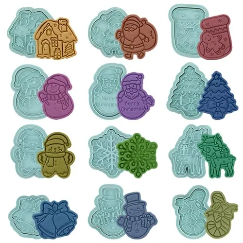 Ausstechformen Weihnachten, Higtok 12 Stück Keksausstecher Keksstempel Weihnachten, 3D Weihnachtsausstecher Set Plätzchenformen für Kinder Fondant Motivtorten Tortendeko Kekse Backen