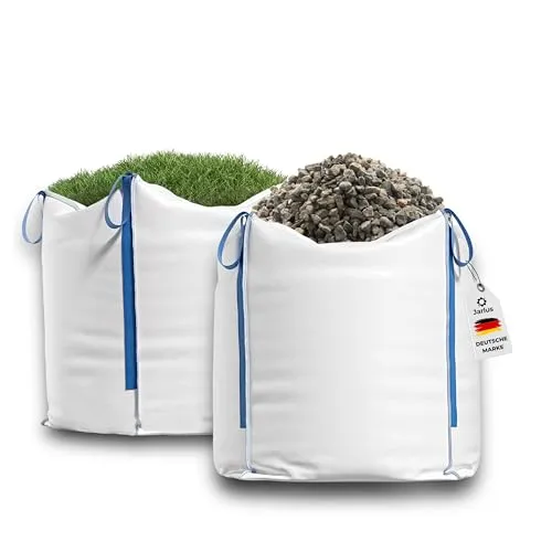 Jarlus Big Bag – Premium Säcke für Bauschutt, Gartenabfälle, Holz, Sand, Erde, Grünschnitt, Weihnachtsgirlande – 90x90x90cm 1.000kg mit 4 Hebeschlaufen für Transport (1 Stück (1er))