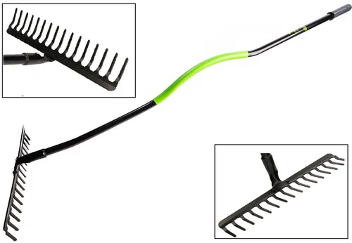 KOTARBAU® Robuster Stahlrechen 16 Zinken 145cm mit Langem Ergonomischem Stiel