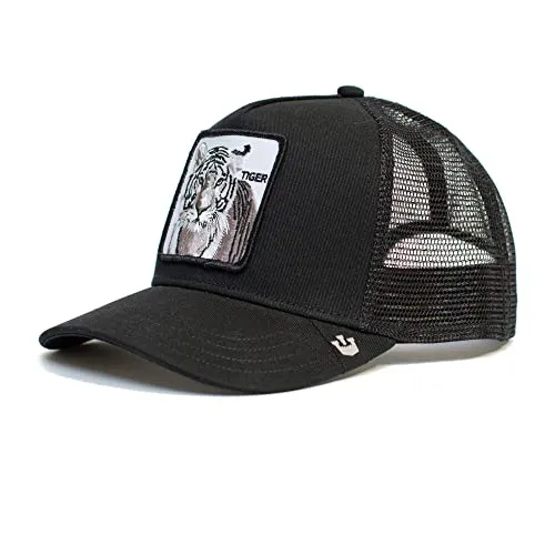Goorin Bros. The Farm Trucker Hat - Schwarz mit weißem Tiger - Stylische Unisex-Trucker Cap mit verstellbarem Snapback und einzigartigem Tiermotiv. Ideal für Freizeit und Outdoor-Aktivitäten.