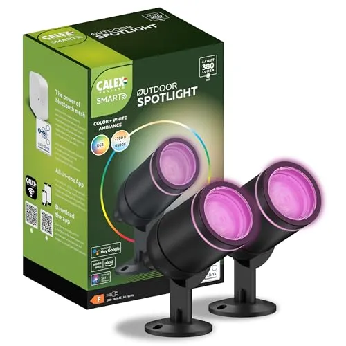 CALEX Smart Outdoor LED Außenleuchte 2er Set - Wegeleuchten mit RGB und warmweißem Licht, wasserdicht und dimmbar per App, ideal für stimmungsvolle Gartenbeleuchtung und Sprachsteuerung mit Alexa.