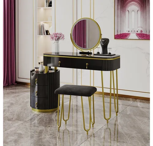 Vicco Schminktisch Charlène mit LED-Spiegel - Sonstige Schlafzimmermöbel, stilvoller Frisiertisch in Schwarz mit integrierter LED-Beleuchtung und praktischen Schubladen für Ihr Make-up.