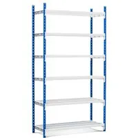 PROREGAL Fachbodenregal Maximus HxBxT 220 x 125 x 80 cm 6 Ebenen Offener Fachboden Fachlast 178 kg Lichtblau-Lichtgrau