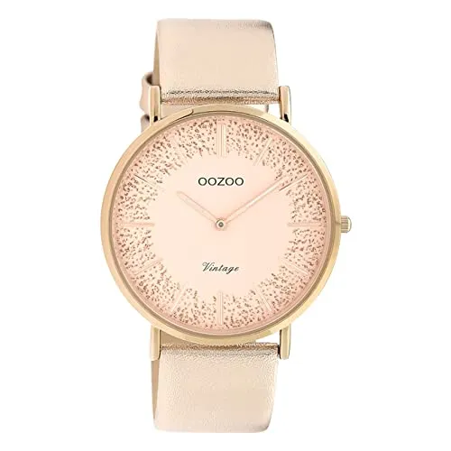 Oozoo Uhr Lederarmband Rosegold Glitzer 40mm - Elegante Armbanduhr für Damen mit roségoldenem Lederarmband und funkelndem Zifferblatt. Ideal für jeden Anlass und ein stilvolles Accessoire.