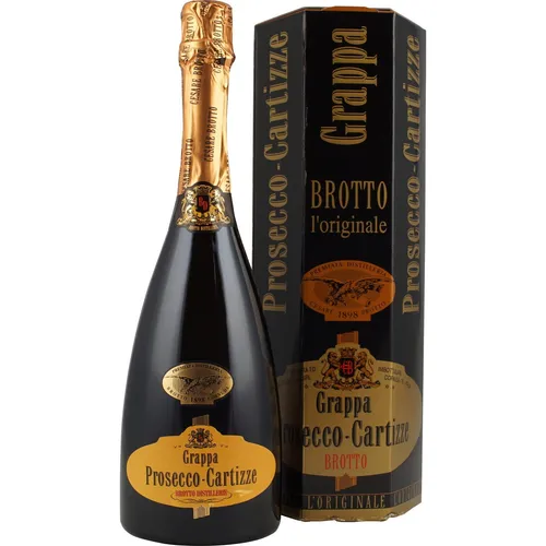 Grappa Prosecco Cartizze Brotto 42 %vol. - Exquisiter Grappa aus Prosecco-Trauben, harmonische Aromen von Mandel und Karamell, ideal für Kenner und als Digestif bei 10-15 °C. Perfekt für besondere Anlässe.