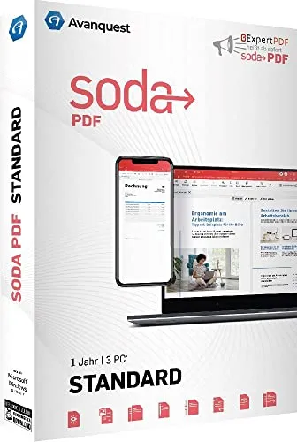 Soda PDF Standard (Code in a Box) - PDF-Software zur Erstellung, Bearbeitung und Zusammenführung von Dokumenten, ideal für effizientes Arbeiten und professionelle Präsentationen