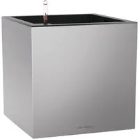 Lechuza Canto Premium Low 40 Pflanzkübel silber - Garten-Zubehör | Elegantes Pflanzgefäß mit integriertem Bewässerungssystem für optimale Pflanzenpflege und modernes Design.