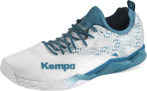 Kempa Unisex Wing Lite 2.0 Handballschuhe - Weiß/Deep Blau, 45 EU - Herren-Handballschuhe mit Michelin-Sohle für optimale Kontrolle, leichtem EVA-Dämpfungssystem und atmungsaktivem Obermaterial für höchsten Tragekomfort und Stabilität.