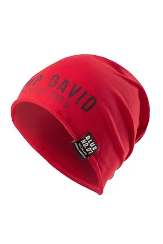 Camp David Herren Beanie aus Jersey mit Logo Print Summer Red