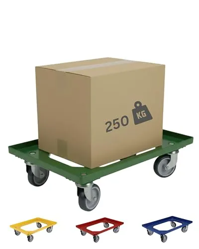 BADfabrik24 Transportroller Kunststoff 60x40 cm Grün, 1 Stück – 4 Leichtlauf-Lenkrollen, Traglast 250 kg – ideal für Kisten & Euroboxen, stabile Transporthilfe