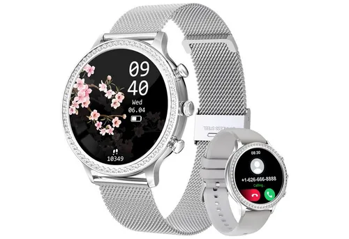 Refttenw Armbanduhr Damen mit Telefonfunktion,1.32in Diamant Fitnessuhr,2 Gurte Smartwatch, IP67 wasserdicht