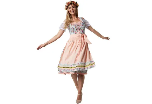 dressforfun Midi-Dirndl 950029 - Dirndl für Damen mit farbenprächtigem Blumenmuster, filigraner Schnürung und perfekt abgestimmter Schürze – ideal für festliche Anlässe.