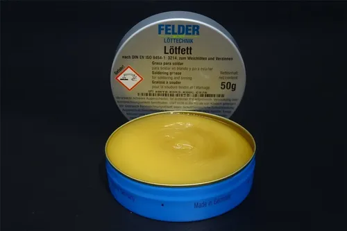 Felder Löttechnik 50g Lötfett Flussmittel - Hochwertiges Lötflux für präzise Verbindungen, ideal für den Einsatz in der Löttechnik. Hergestellt in Deutschland und garantiert für optimale Ergebnisse.