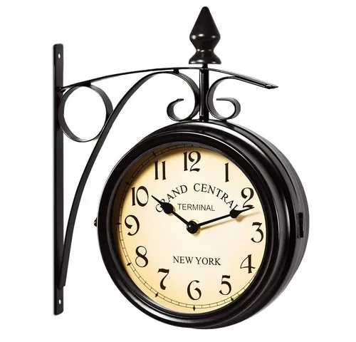 Deuba Wanduhr - Vintage Quarzuhr mit beidseitigem Ziffernblatt, schwarz - Wohnaccessoires mit einzigartigem Vintage-Design, ideal für nostalgische Akzente in jedem Raum.