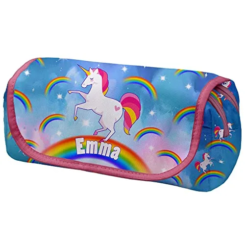 Ferocity Personalisierte Mäppchen Federtasche mit Namen Schlamperbox Federmäppchen mit Klettverschluss Klappe Schüleretui Stiftemappe mit Zwei Reißverschlüssen Proud Unicorn [151]