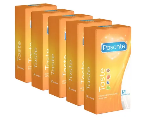 Pasante Kondome Taste (Flavours) Kondome mit inspirierenden Aromen, Packung mit, 60 St., bunte Kondome mit Geschmack, Kondome für Oralverkehr
