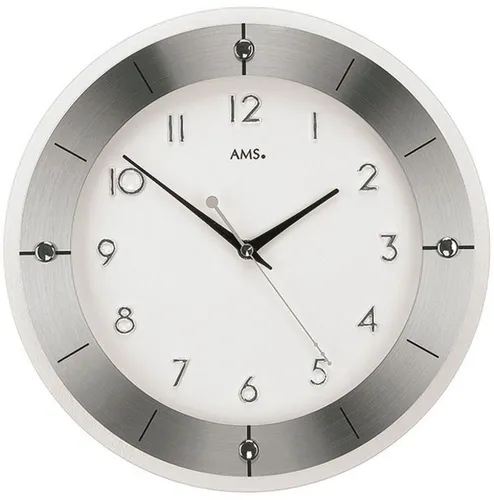 AMS Wanduhr 9448 - Moderne Quarzwanduhr - Wanduhren, moderne Quarzwanduhr mit 31 cm Durchmesser, aus Metall und Glas, ideal für Wohn- oder Arbeitszimmer mit elegantem, weißen Zifferblatt und arabischen Ziffern.