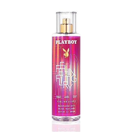 Playboy Feeling Flirty Body Mist 250ml - Body Spray für Damen mit verführerischem Duft von schwarzer Kirsche und rosa Pfingstrose, ideal für selbstbewusste Frauen, die alle Blicke auf sich ziehen möchten.