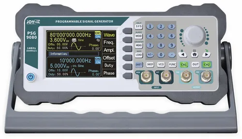 Joy-it Signalgenerator 1 nHz - 80 MHz - 2-Kanal Funktionsgenerator mit LCD-Display, unterstützt verschiedene Signalarten wie Dreieck und Puls, ideal für Labor und Messtechnik.