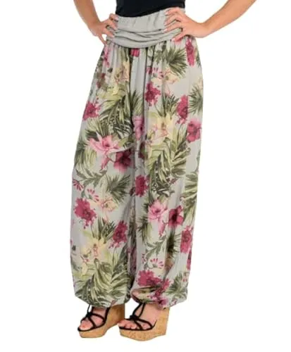 Malito - Damen Haremshose floraler Blumen Print - atmungsaktive Pumphose - dünne Freizeit Strandhose - hautfreundliche Aladinhose 8939 (hellgrau)