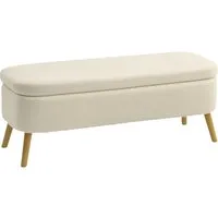 HOMCOM Polsterbank mit Stauraum in Beige - Vielseitige Sitzbank mit 65 L Stauraum für Decken und Kissen. Bequeme Teddy-Fleece-Oberfläche und stabile Holzbeine machen sie ideal für Wohnzimmer, Schlafzimmer oder Flur. Maße: 120 x 42 x 45 cm.