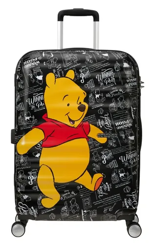 American Tourister Wavebreaker Disney Trolley Winnie The Pooh 67 cm - Koffer im Vintage-Comic-Print mit 64 l Volumen, TSA-Zahlenschloss und leisen Rollen für stressfreies Reisen.