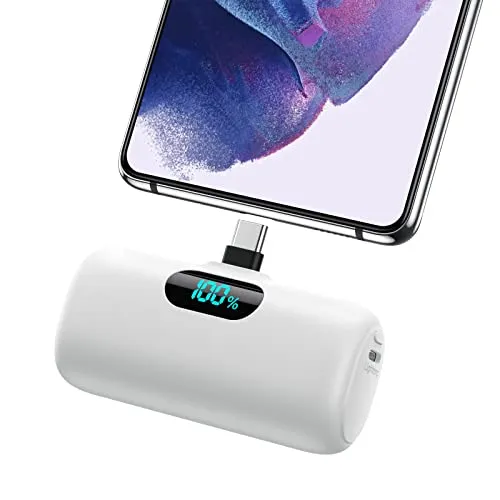 Feob Power Bank USB C 5000mAh, 15W PD 3.0A Schnelles Aufladen Powerbank Schlank LCD Display Extrener Akku Pack Kompatibel mit Samsung S23,S22/Note/Huawei/LG/Pixel/Nexus,USB-C-Telefone usw.[Weiß]
