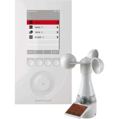 WAREMA Wisotronic 1-Kanal Steuerung mit Wetterstation - Innovative 1-Kanal Sonnenschutzsteuerung für Rollläden und Fensterprodukte, ausgestattet mit Wetterstation für optimale Anpassung an Umgebungsbedingungen.