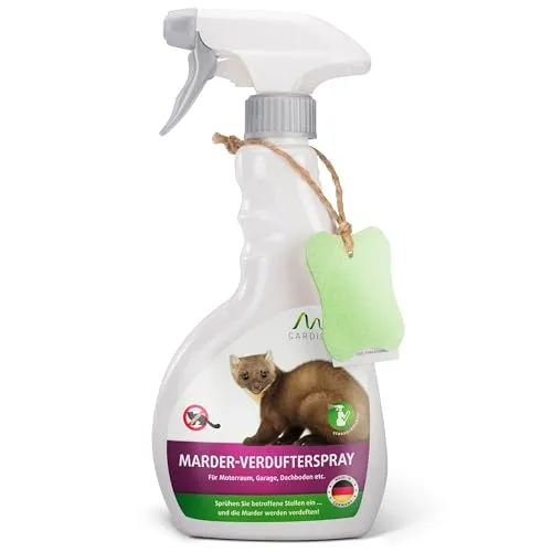Gardigo® Marderspray inklusive Schwamm | Marderschreck für Auto Dachboden Garten | 500ml mit Eukalyptus-Citriodora-Öl| Marderabwehr Auto zum Marder vertreiben | Abwehrspray gegen Marder im KFZ