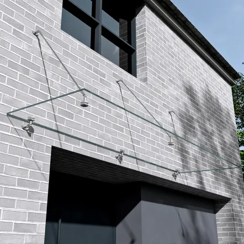 Haustürvordach VSG mit SGP Folie – Edelstahl Pultvordach 90x250cm