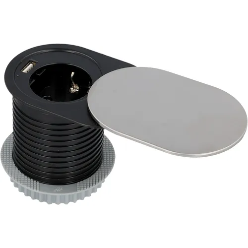 Unitec Einbausteckdose 302626, versenkbar mit 1,5m Kabel in silber von UNITEC