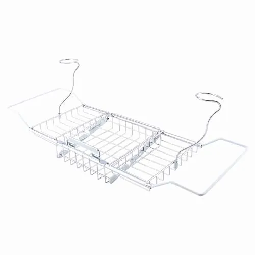 Gototop Badewannenbrücke, universal, ausziehbar, 61~85 cm, Halterung für Glas, Fuß, Duschgel, Seife aus verchromtem Metall