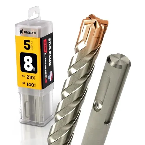 SDS Plus Hammerbohrer 4X Schneiden PGM Ø 8.0mm x 140mm - AMBOSS Werkzeuge SDS Crusher 4 - HM Betonbohrer Hartmetall Profi Bohrer 8.0 mm x 140 - Steinbohrer Stahlbeton Mauerwerk Ziegel Kalksandstein