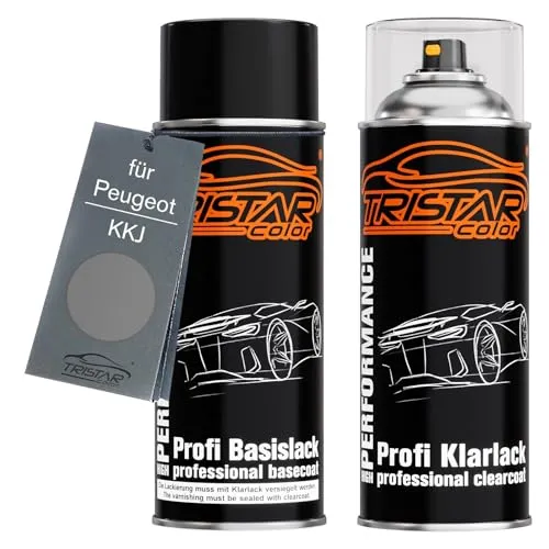 TRISTARcolor Autolack Spraydosen Set für Peugeot KKJ Gris Titane Metallic Basislack Klarlack Sprühdose 400ml