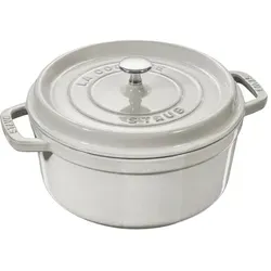 STAUB Cocotte Rund 20 cm - Weißer Trüffel - Gusseisentopf für Eintöpfe und Suppen, mit innovativem Deckel für optimale Feuchtigkeitsversorgung und herausragendem Garergebnis. Ideal für alle Herdarten, auch Induktion.