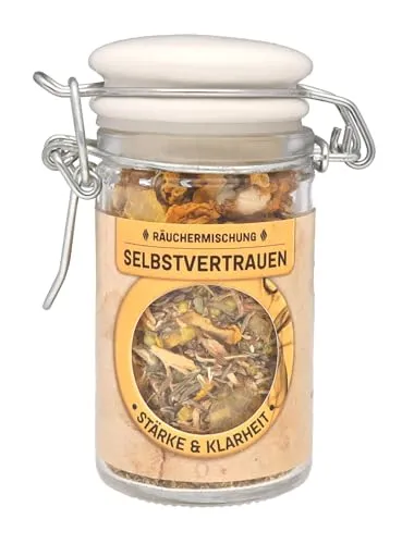 Verschiedene Räuchermischungen | Ausgewählte Räucherware (60 ml) | Glas mit Bügelverschluss Lebensquelle Plus (Selbstvertrauen)