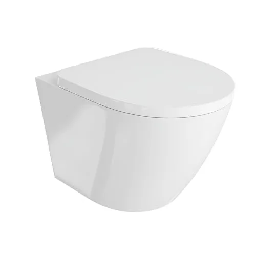 domino LAVITA Wand-WC SOGO WC Sitz Hänge Toilette Toilettendeckel mit Absenkautomatik & Metallscharniere Toiletten Spülrandlos Hängend Toilettenbecken 365x490x395 mm Weißer Glanz