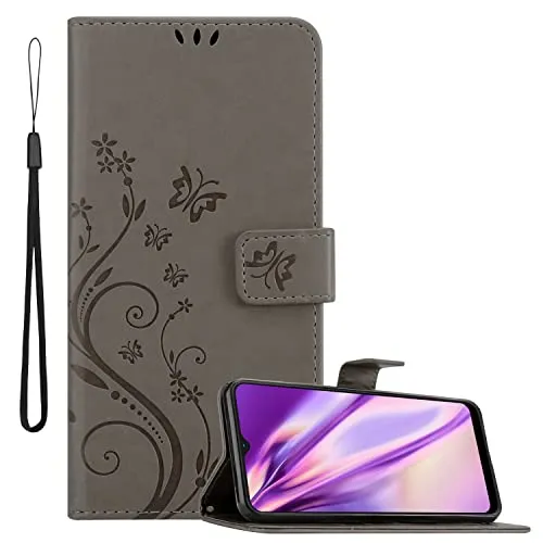 Cadorabo Hülle kompatibel mit Nokia G11 / G21 Blumen Design aus Premium Kunst Leder Flip Klappbare Stoßfeste Magnetische [Standfunktion] [Kartenfächern] Cover Hülle für Nokia G11 / G21 Tasche in Grau