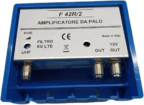 Vsnetwork TV-Antennenverstärker mit LTE/5G-Filter, maximale Verstärkung 42 Db, 2 Ausgänge, TV-Antennenverstärker, 1 UHF-Eingang, Verstärker
