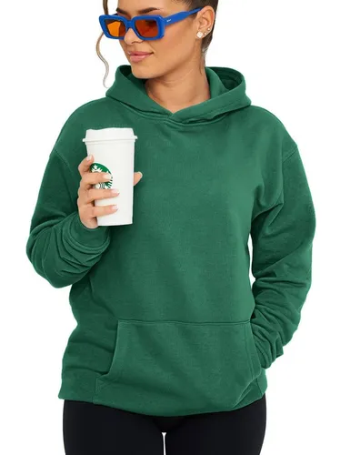 DAILY COTTON Hoodie Unifarben Oversize Damen - Bequemer Kapuzenpullover in Grün - Stylischer Oversize Hoodie für Damen aus pflegeleichter Baumwoll-Mischung. Mit praktischer Kängurutasche und lässigem Schnitt ideal für den Alltag.