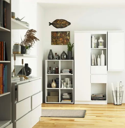 Raumhirsch Furniture Standregal Weiß, 71x109x33 cm - Modernes Regalsystem für Ihr Zuhause - Praktisches Standregal mit 6 offenen Fächern für Bücher und Deko. Das schlichte Design in Weiß passt perfekt in jedes Zimmer. Robuste Bauweise aus hochwertigem Holzwerkstoff sorgt für Langlebigkeit und einfache Montage.