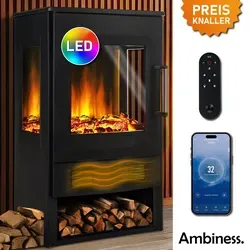 Ambiness Elektrokamin Magnus – moderner LED-Elektrokamin - Dekokamine mit realistischem LED-Flammeneffekt und Smart-Home-Steuerung für gemütliche Abende ohne Holz und Rauch.