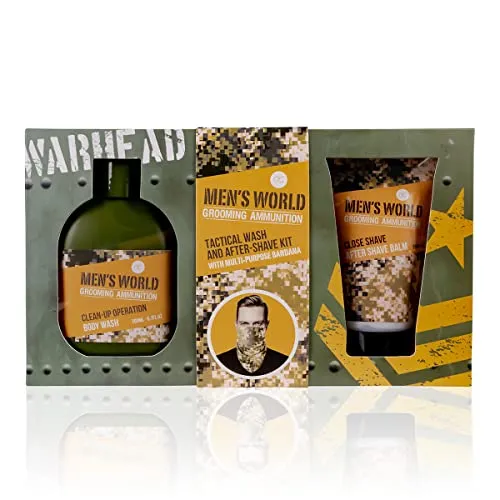 Accentra Geschenkset Men´s World, Badeset, Pflegeset für Männer, Duschgel, After-Shave-Balsam mit Halstuch/Gesichtsmaske/Bandana im Camouflage Look