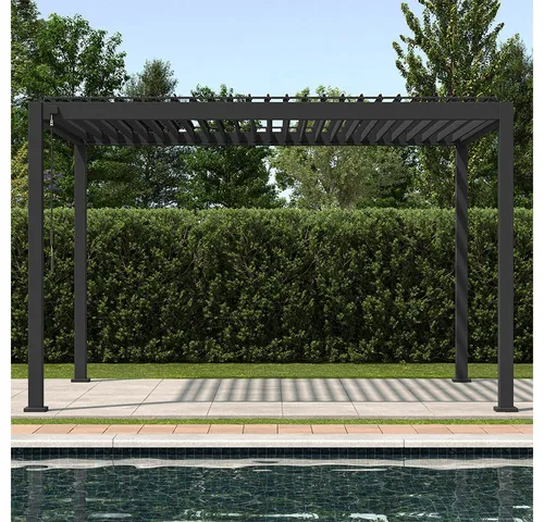 Mirador Pergola 111DA Pavillon mit Lamellendach Aluminium, Anthrazit - Wetterfeste Pergola für ganzjährigen Schutz im Außenbereich. Mit schwenkbarem Lamellendach für flexiblen Sonnenschutz und integriertem Entwässerungssystem. Ideal für Garten, Terrasse oder Poolbereich.