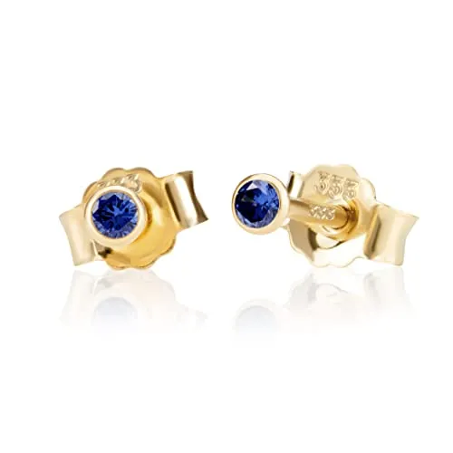 NKlaus Paar 2,5mm 333 Gelb Gold 8 Karat Ohrstecker Kristall Zirkonia Blau Butterfly Verschluss Damen Mädchen 3348