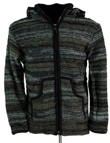 GURU SHOP Unisex Strickjacke, Wolljacke, Nepaljacke Batik Schwarz - Modell 24, Herren, Wolle, Size:M