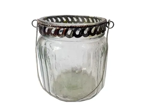 Glaswindlicht RILKE Hängeglas Garten Laterne Recycling Glas Windlicht Metallumrandung Rost H/Dia: 10,5/9cm