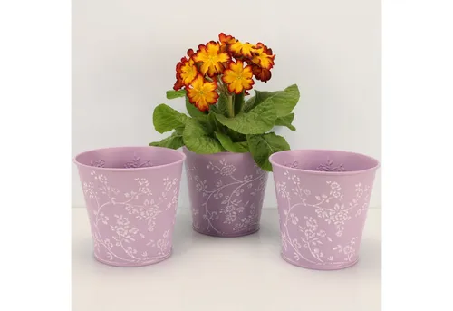 Online-Fuchs Blumentopf 3er Set Blumentöpfe aus Metall mit 3D-Blumenmuster 14 cm groß (für Blumen oder Kräuter), verschiedene Farben wählbar
