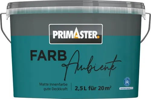 Primaster Farbambiente Wandfarbe matt petrol 2,5 L - Hochwertige Wandfarbe in stilvollem Petrol für Innenräume. Mattes Finish sorgt für eine elegante Optik. Ideal für kreative Raumgestaltungen.